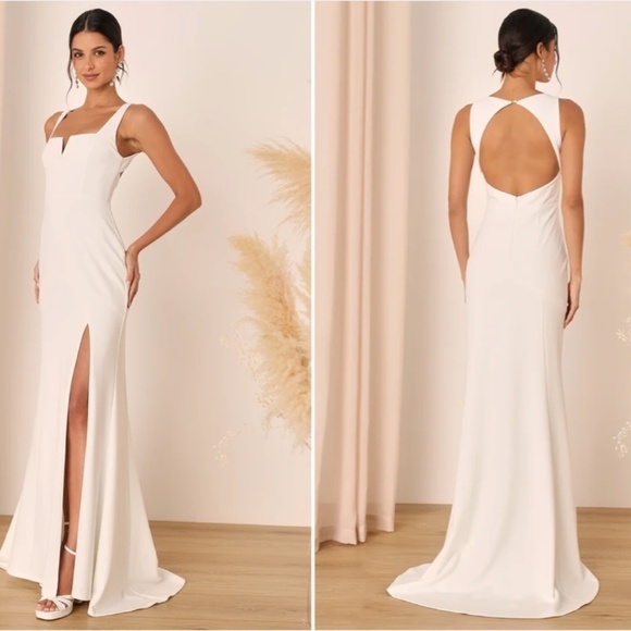 LULUS Bridal Wedding Elegant Sophisticated Chic Open Back Trumpet Mermaid Gown - Picture 4 of 5